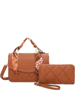 Scarf Top Handle Quilted 2 in 1 Satchel LF369S2 BROWN